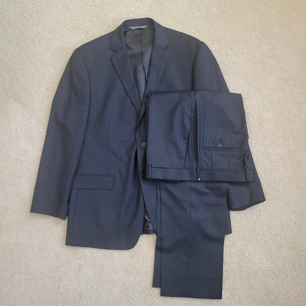 Perry Ellis Portfolio 44R/37R Dark Blue Pinstripe Forman Wedding Business Ready